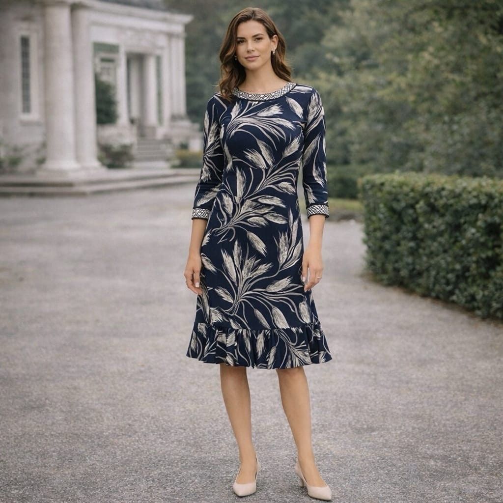 Tory Burch Women’s Dress Medium 100% Silk Floral Navy Gray Flounce Hem 11132405